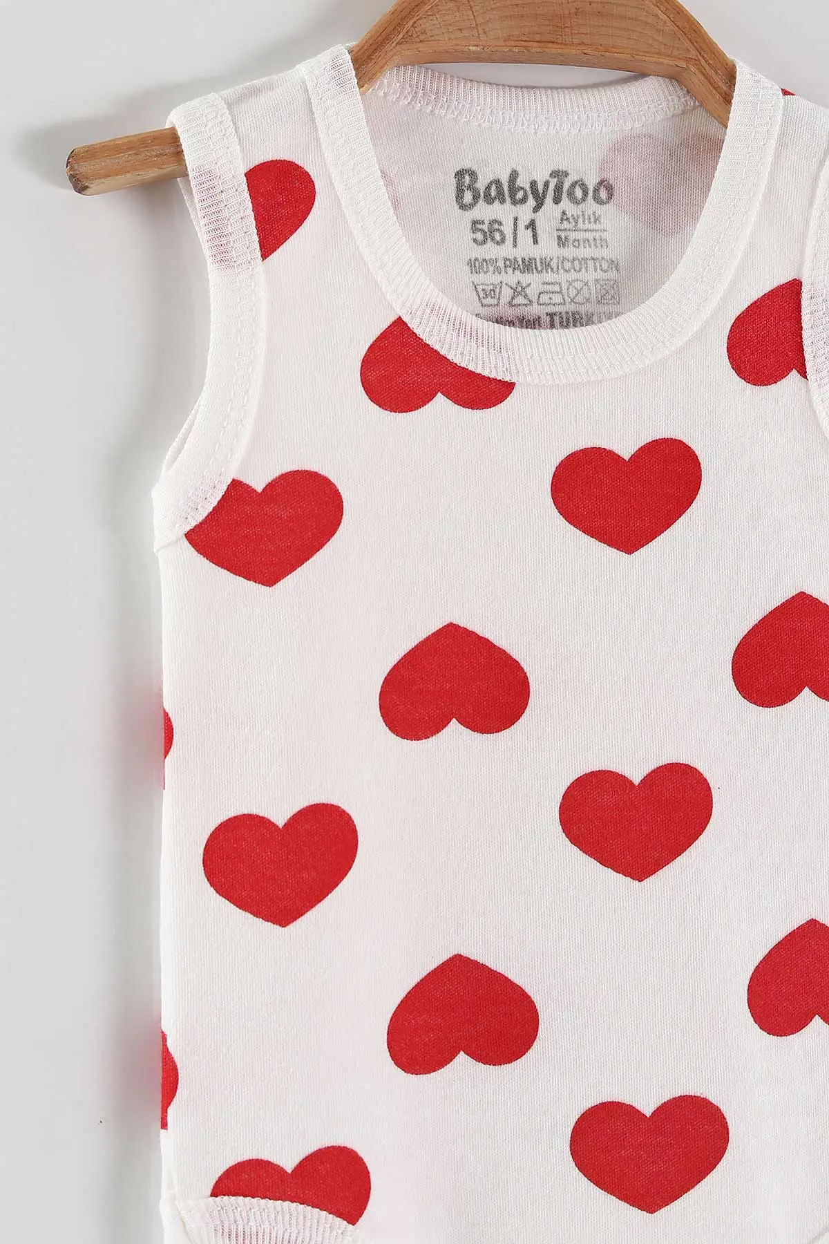 Beyaz (1-9 Ay)Kalp Baskılı Kız Bebek Çıtçıtlı Badi 447539