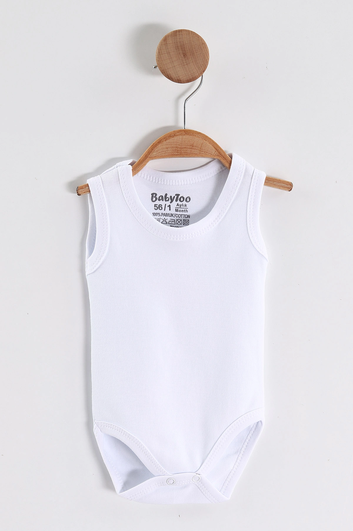 Beyaz (1-9 Ay)Sıfır Kol Düz Bebek Çıtçıtlı Badi 458468