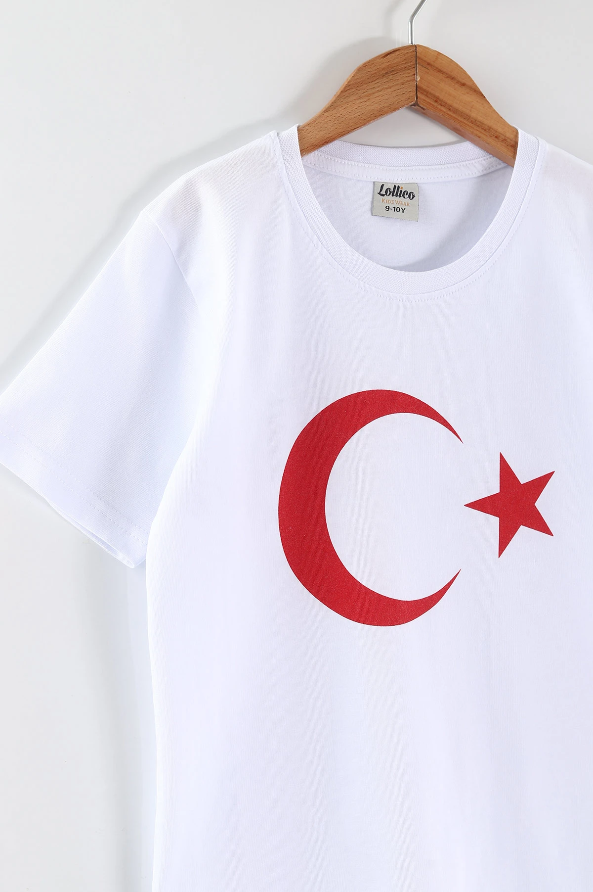 Beyaz (10-16 Yaş) Ay Yıldız Baskılı Süprem Unisex Çocuk Tişört 465667
