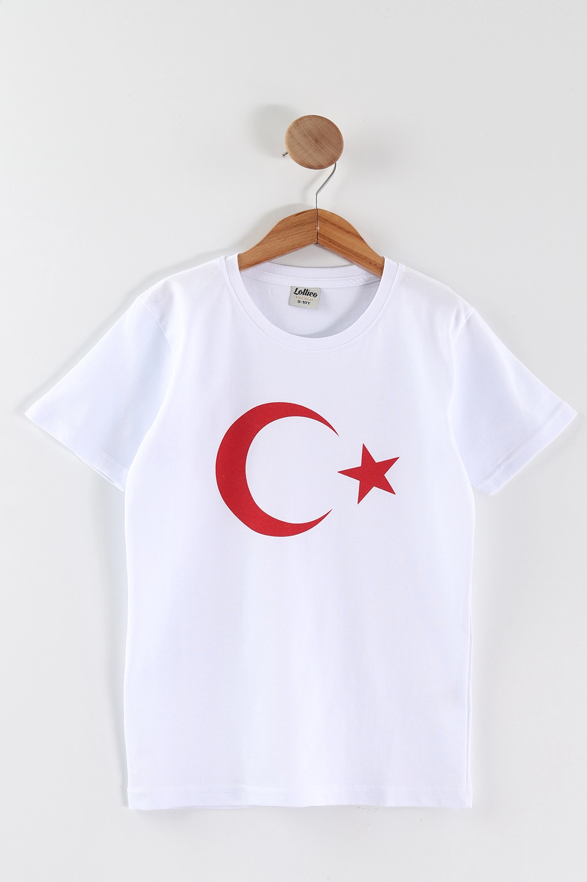 Beyaz (10-16 Yaş) Ay Yıldız Baskılı Süprem Unisex Çocuk Tişört 465667