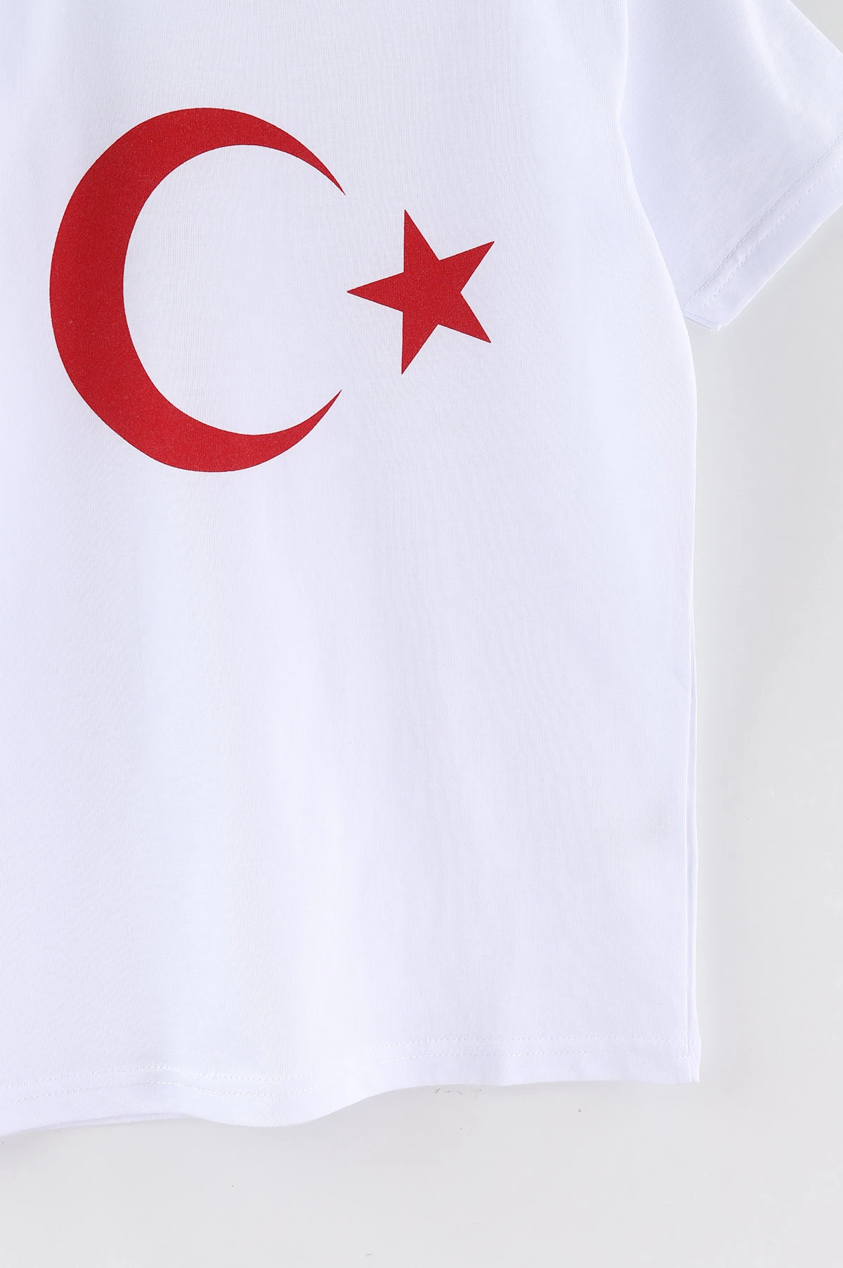 Beyaz (10-16 Yaş) Ay Yıldız Baskılı Süprem Unisex Çocuk Tişört 465667