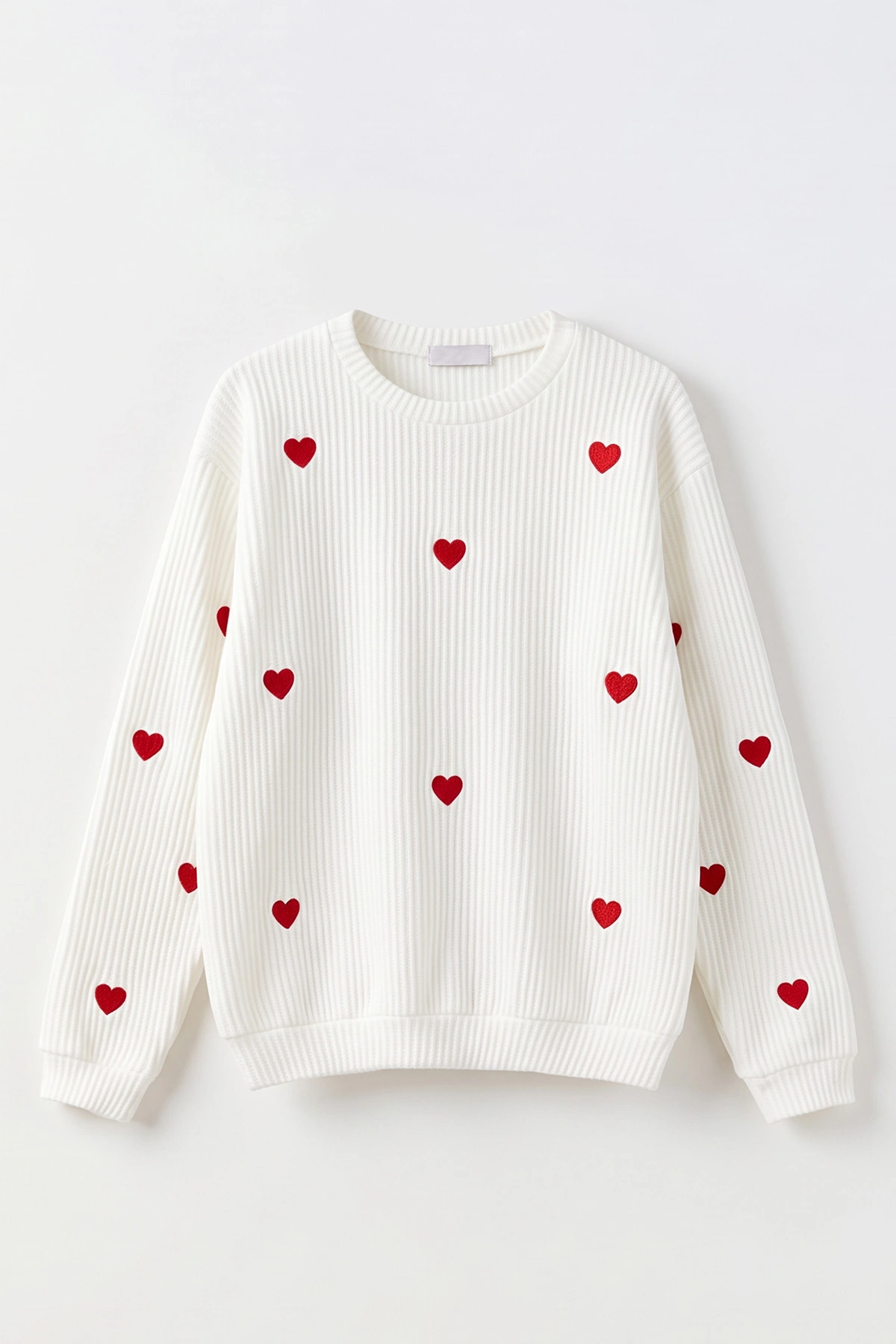 Beyaz (5-16 Yaş) Kalp Nakışlı Kız Çocuk Sweatshirt 486510