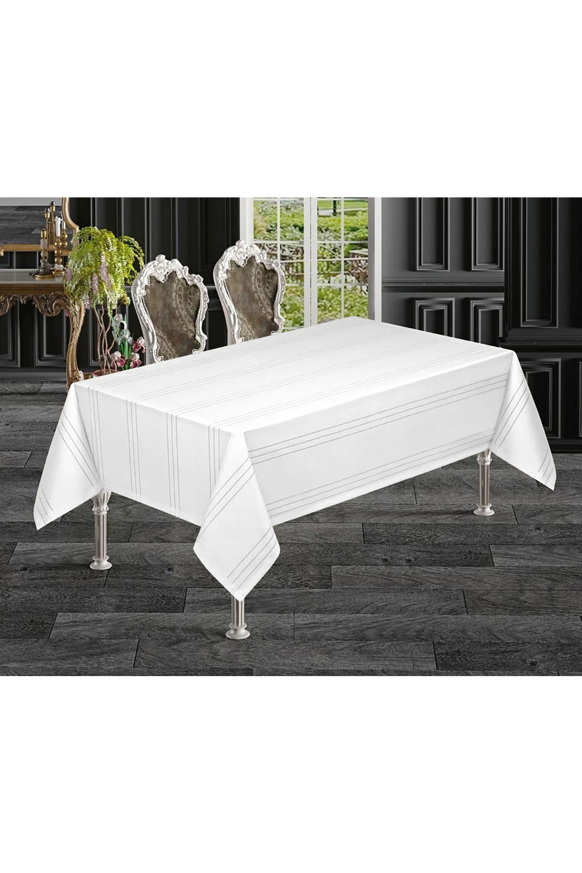 Beyaz 160x220 Çizgili Masa Örtüsü 279733