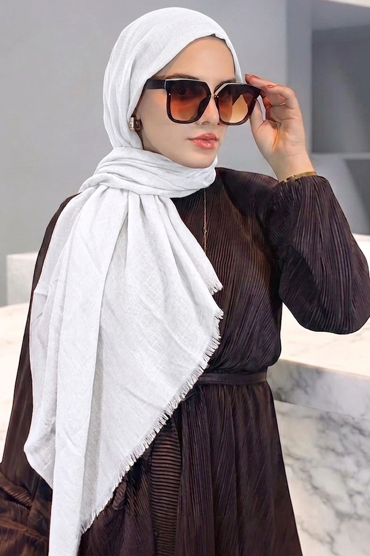Beyaz 180x70 Cm Bambu Kraş Düz Desen Şal 460258