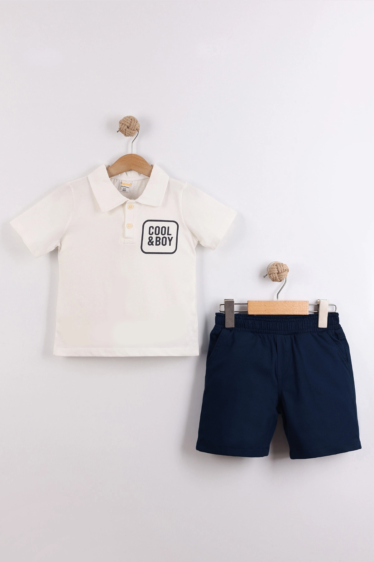 Beyaz (2-10  Yaş) Polo Yaka Cool Boy Baskılı Tişörtlü Gabardin Şortlu Erkek Çocuk Yazlık 2'li Takım 454620