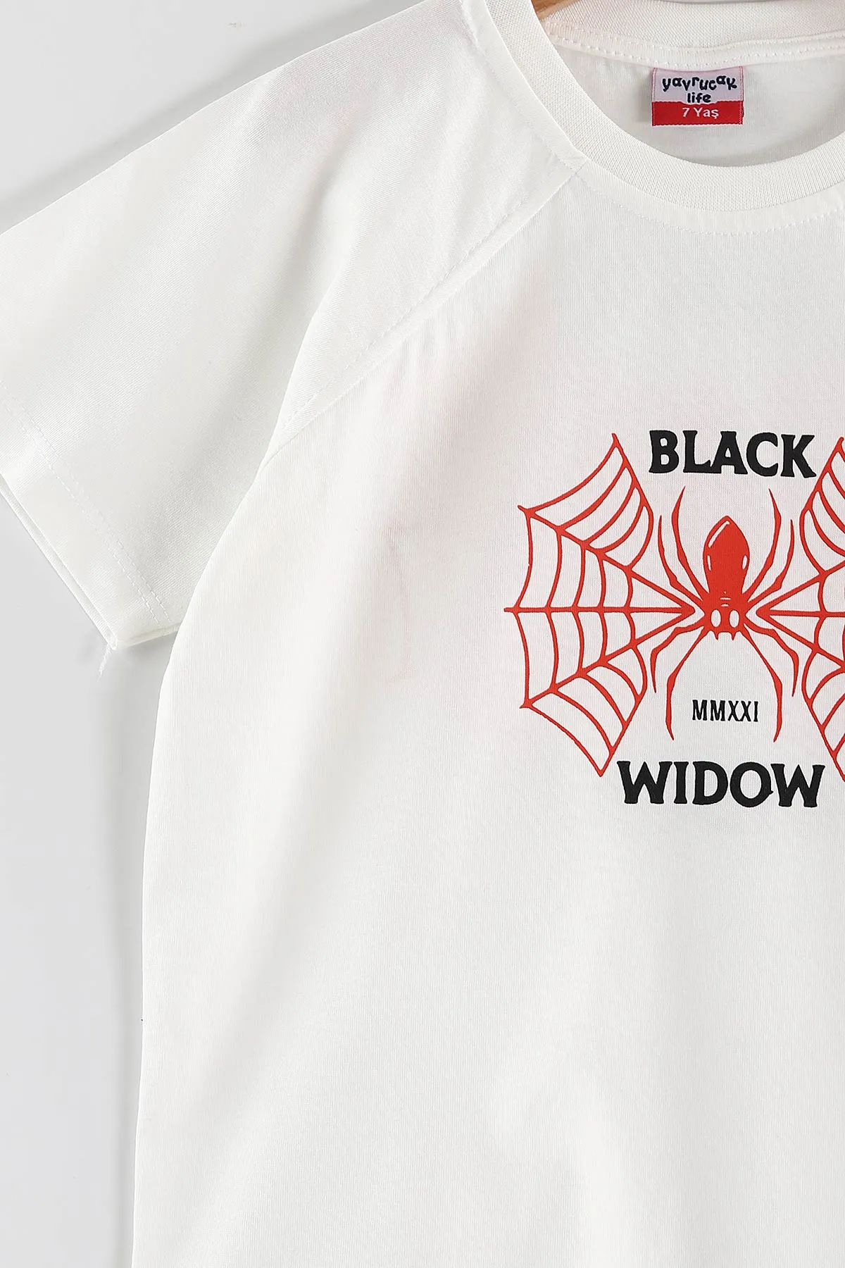Beyaz (2-10 Yaş)Black Widow Baskılı Cepli  Şortlu Penye Erkek Çocuk Yazlık Takım 437748