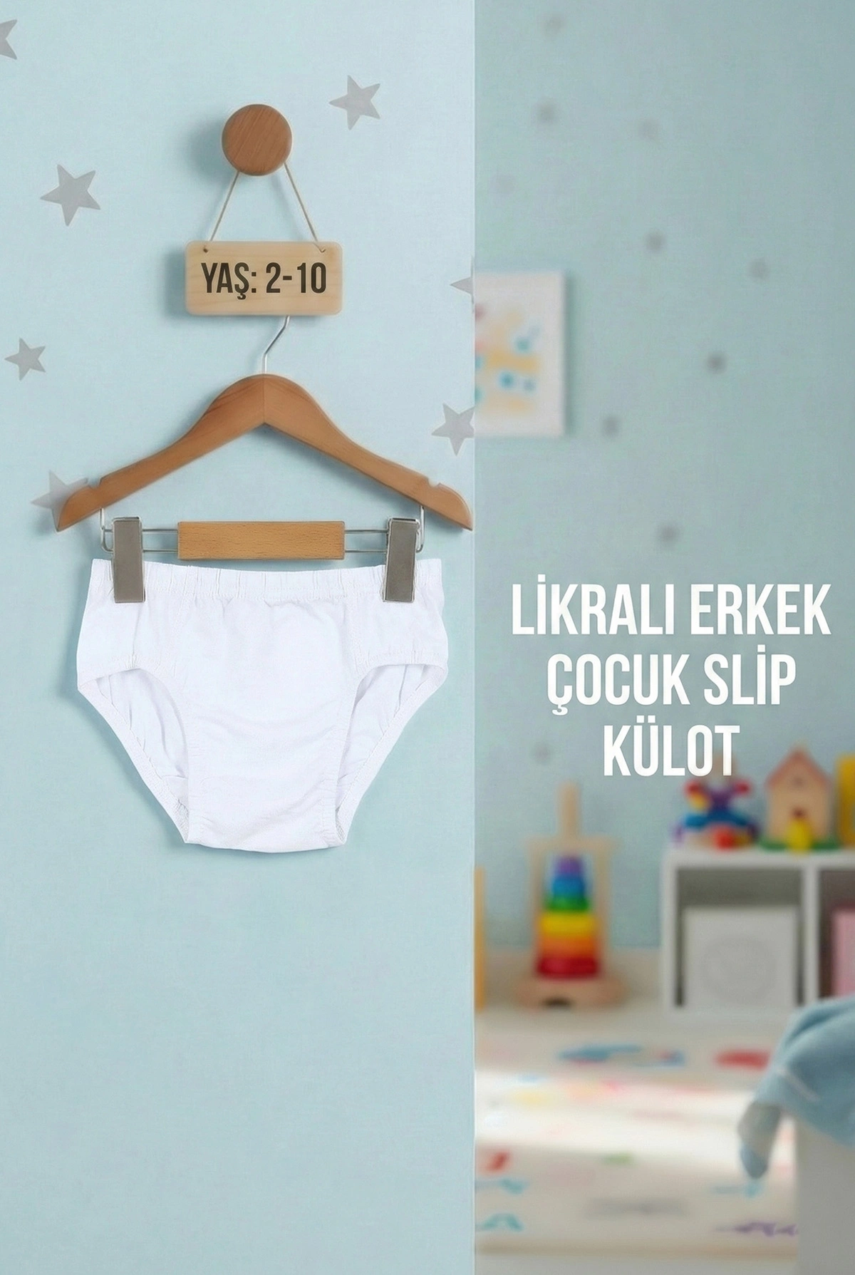 Beyaz (2-10 Yaş)Likralı Erkek Çocuk Slip Külot 404051