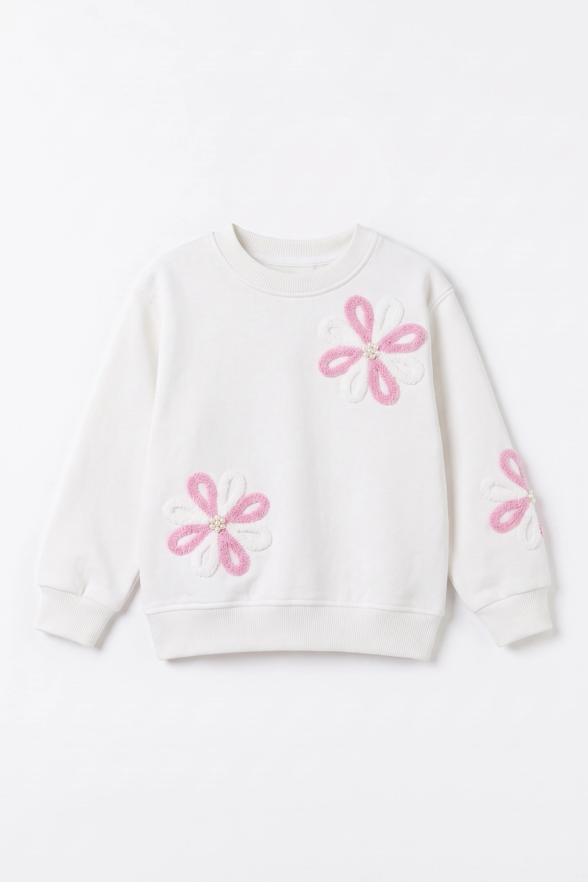Beyaz (2-11 Yaş)  Süzene Nakışlı İçi Şardonlu Kız Çocuk Sweatshirt 499988