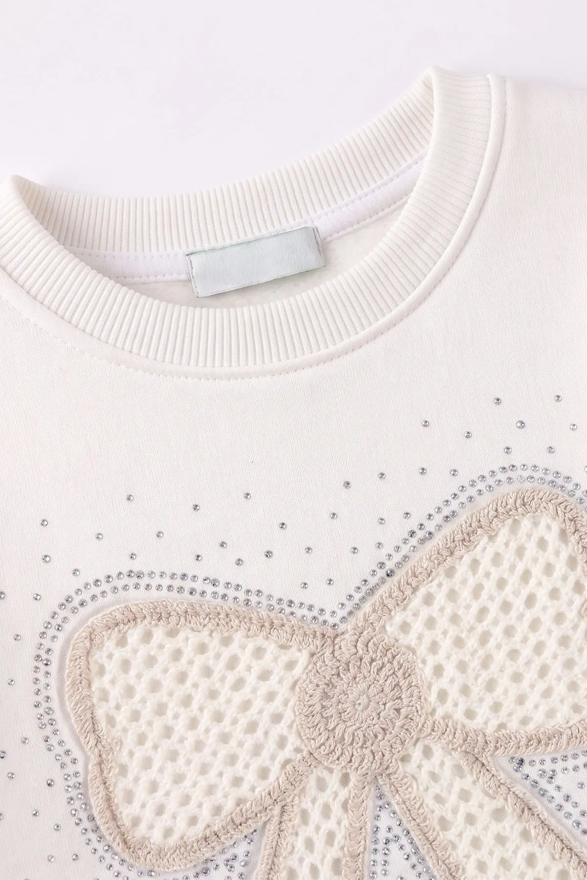 Beyaz (2-12 Yaş) Fiyonk Nakışlı Taşlı  İçi Şardonlu Kız Çocuk Sweatshirt 483283
