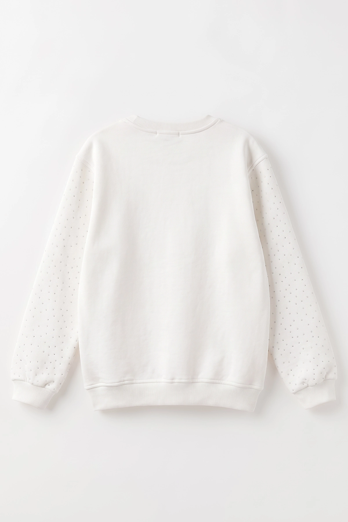 Beyaz (2-12 Yaş) Kalp Nakışlı Taşlı  İçi Şardonlu Kız Çocuk Sweatshirt 493805