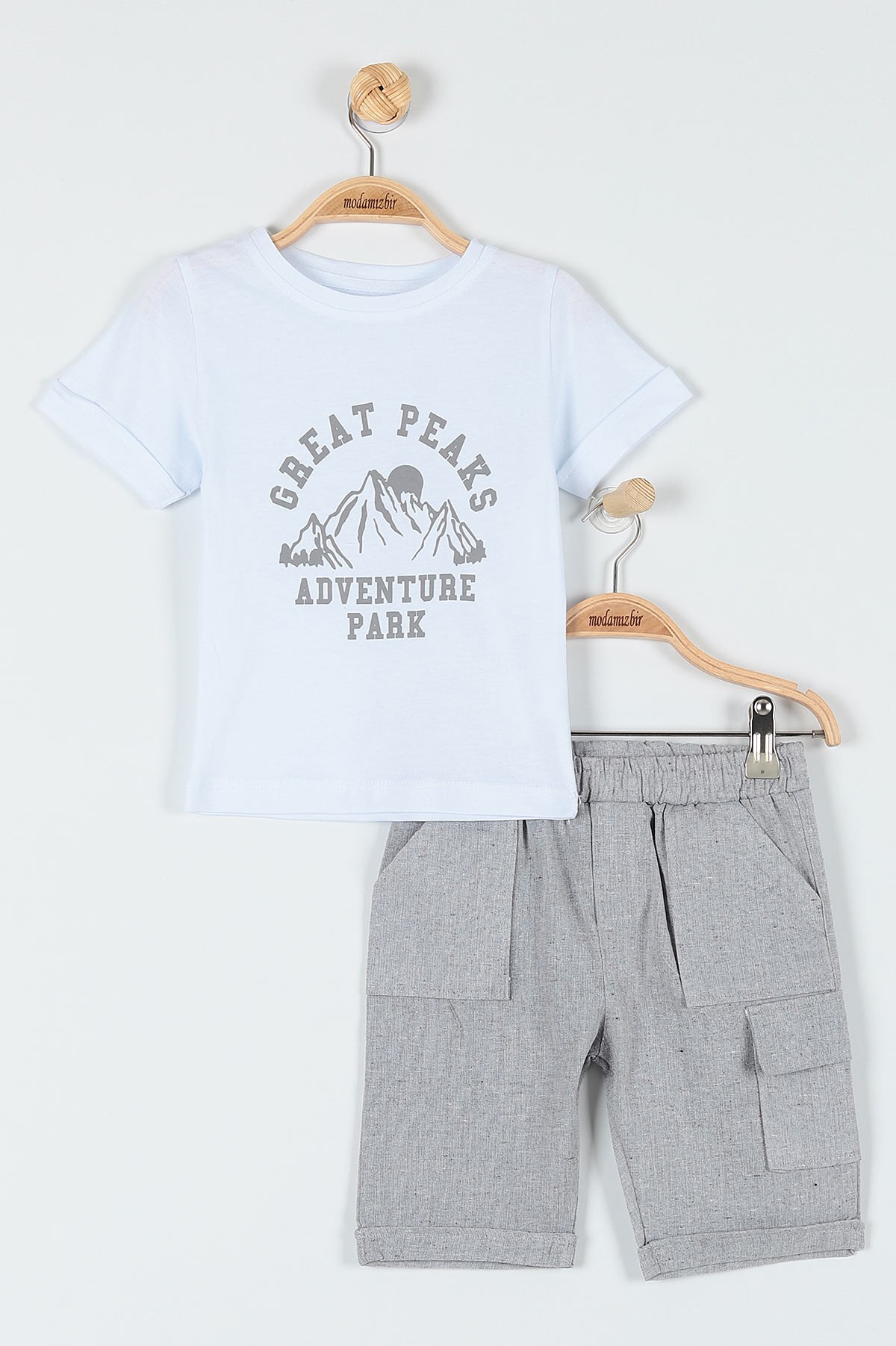 Beyaz (2-5 Yaş) Great Peaks Baskılı Kargo Cep Detaylı Erkek Çocuk Takım 182738