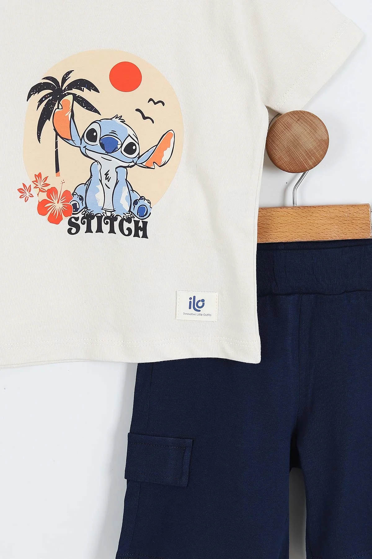 Beyaz (2-5 Yaş) Stich Baskılı   Şortlu Erkek Çocuk Yazlık Takım 357535