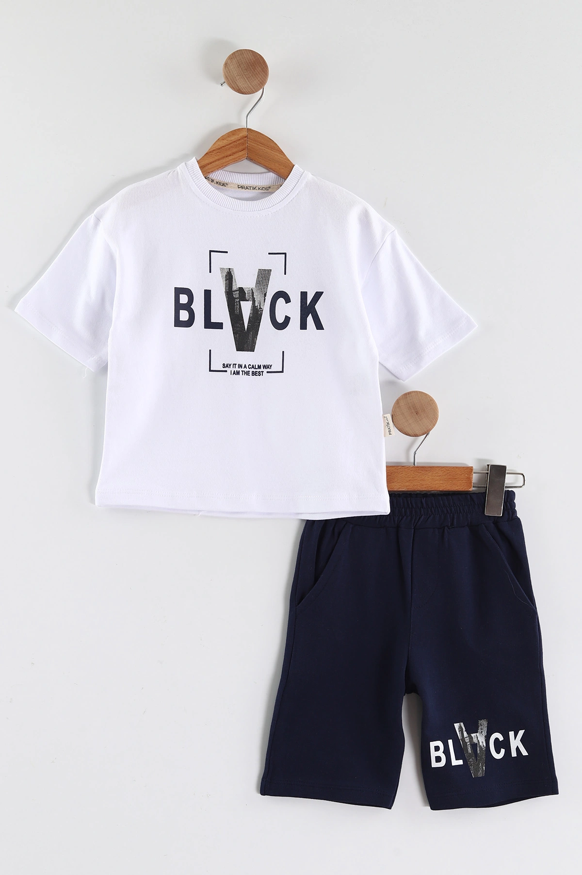 Beyaz (2-6 Yaş) Black Baskılı Şortlu Süprem Erkek Çocuk Yazlık Takım 438076