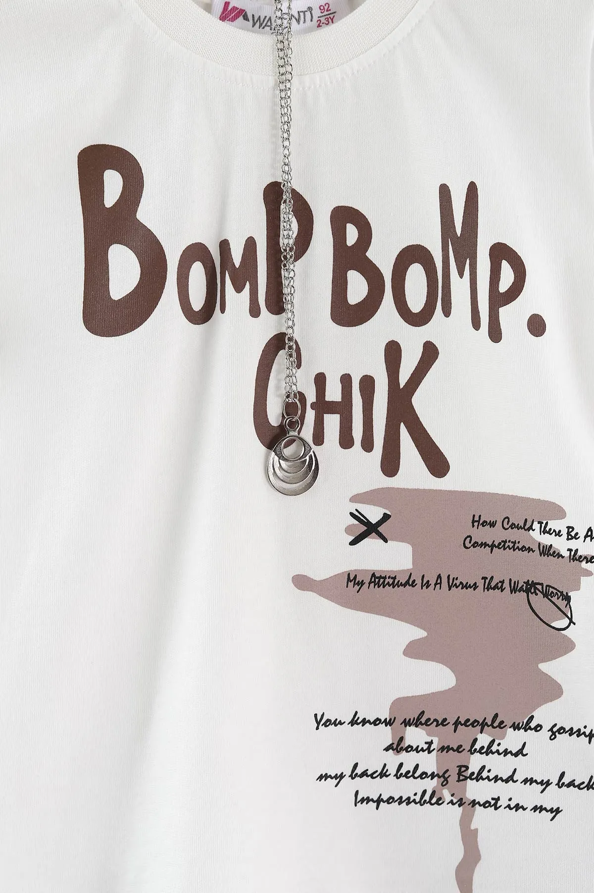Beyaz (2-6 Yaş) Bomp Baskılı Süprem Tişörtlü Gabardin Şortlu Kolyeli Erkek Çocuk Yazlık Takım 451496