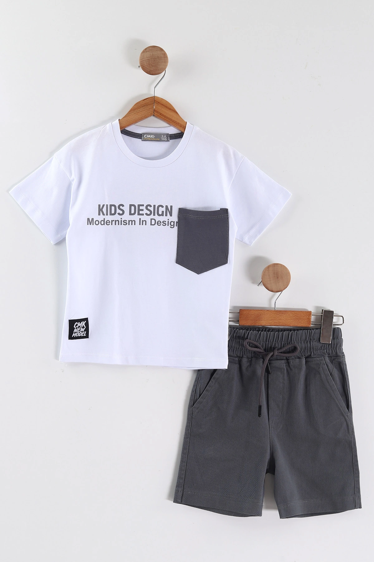 Beyaz (3-10 Yaş) Design Baskılı Gabardin Şortlu Erkek Çocuk Yazlık Takım 443637