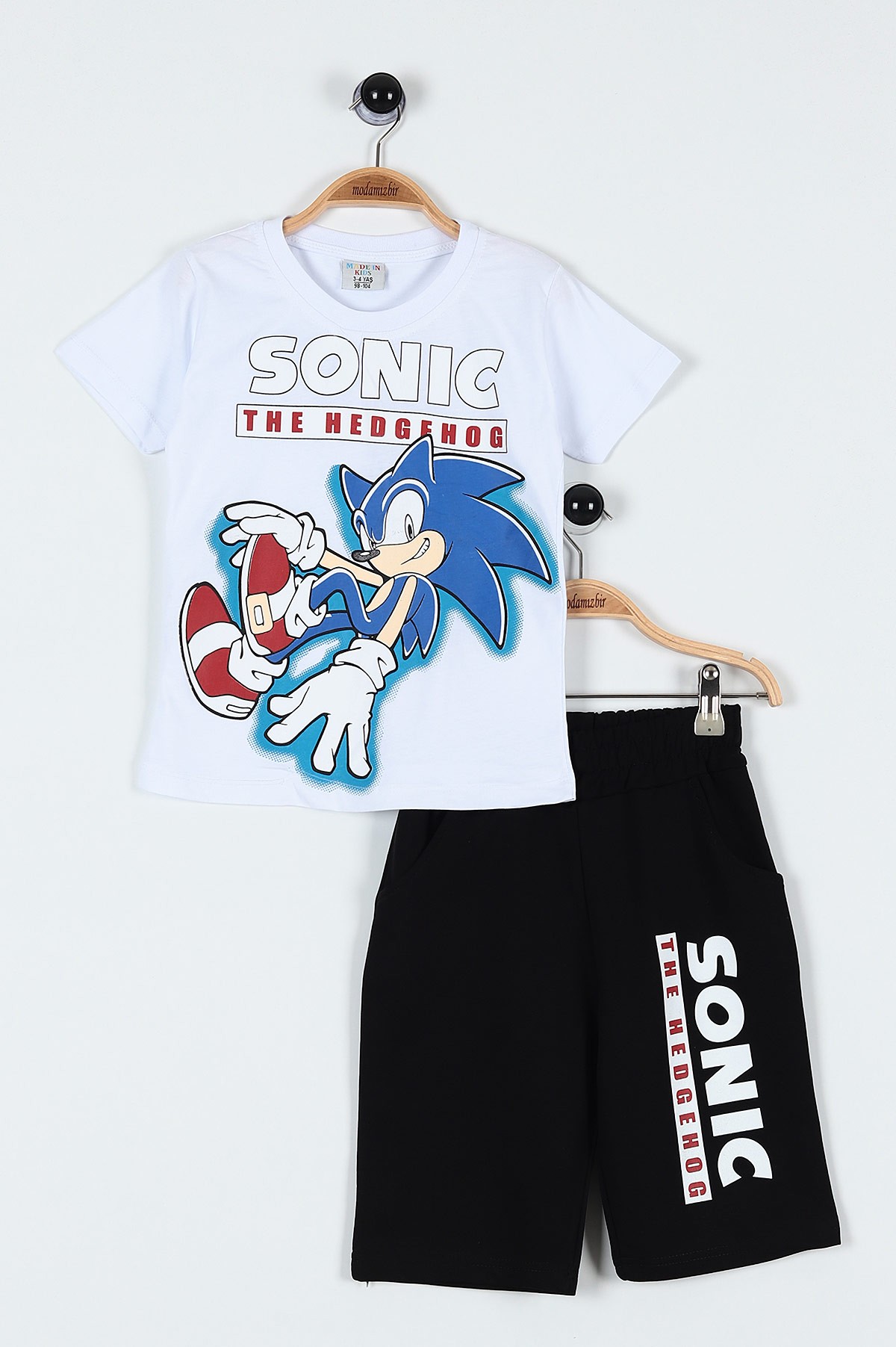 Beyaz (3-10 Yaş) Sonic Baskılı Şortlu Erkek Çocuk Takım 184501
