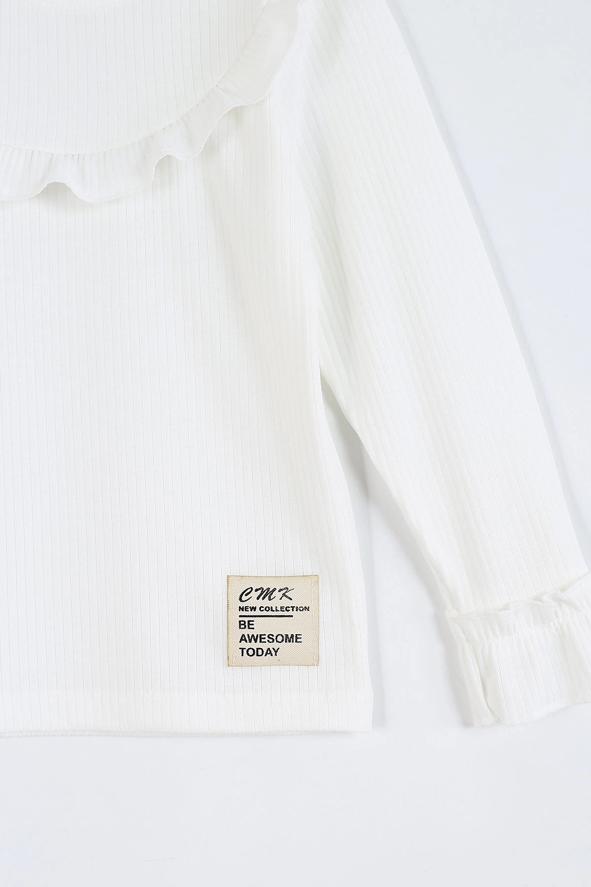Beyaz (3-11 Yaş) Yaka ve Kol Fırfır Detaylı Kız Çocuk Sweatshirt 297016