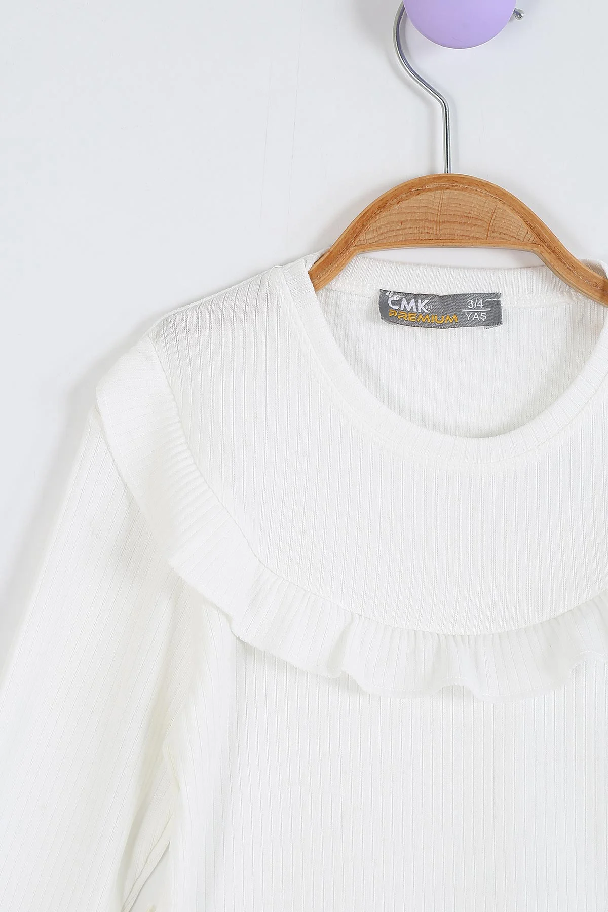 Beyaz (3-11 Yaş) Yaka ve Kol Fırfır Detaylı Kız Çocuk Sweatshirt 297016