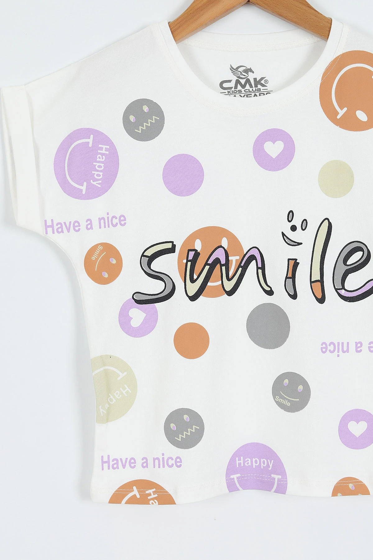 Beyaz (3-12 Yaş)Smile  Baskılı  Kız Çocuk Kısa Kol Tişört 354034