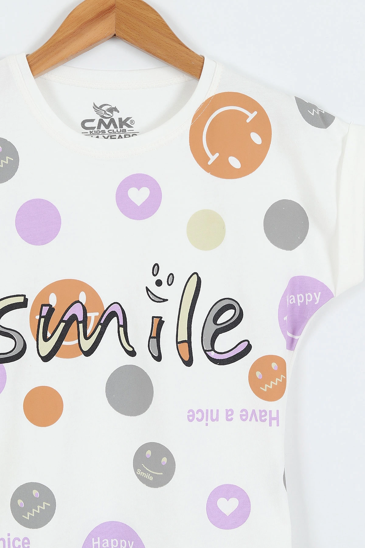 Beyaz (3-12 Yaş)Smile  Baskılı  Kız Çocuk Kısa Kol Tişört 354034