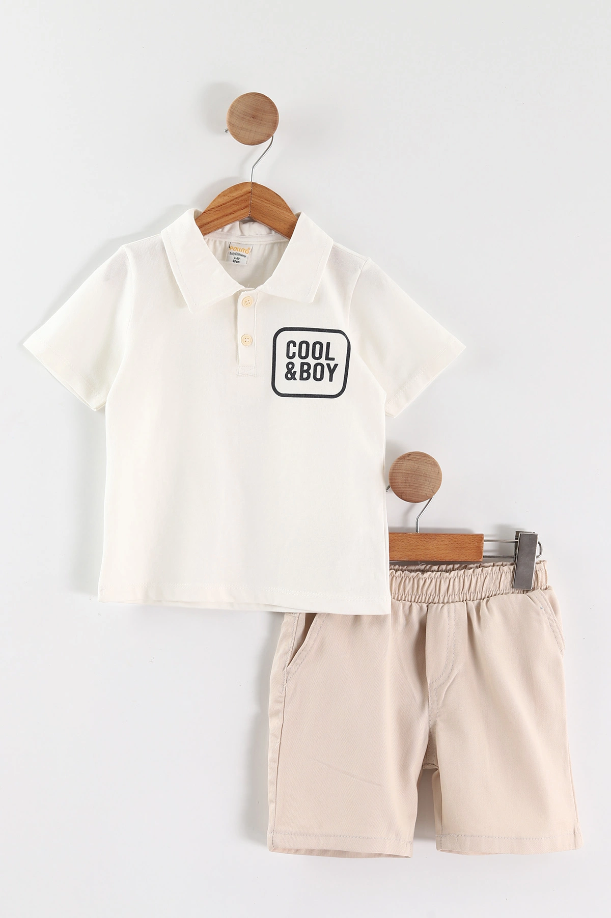 Beyaz (3-4 Yaş) Polo Yaka Cool Boy Baskılı Tişörtlü Gabardin Şortlu Erkek Çocuk Yazlık 2'li Takım 465865