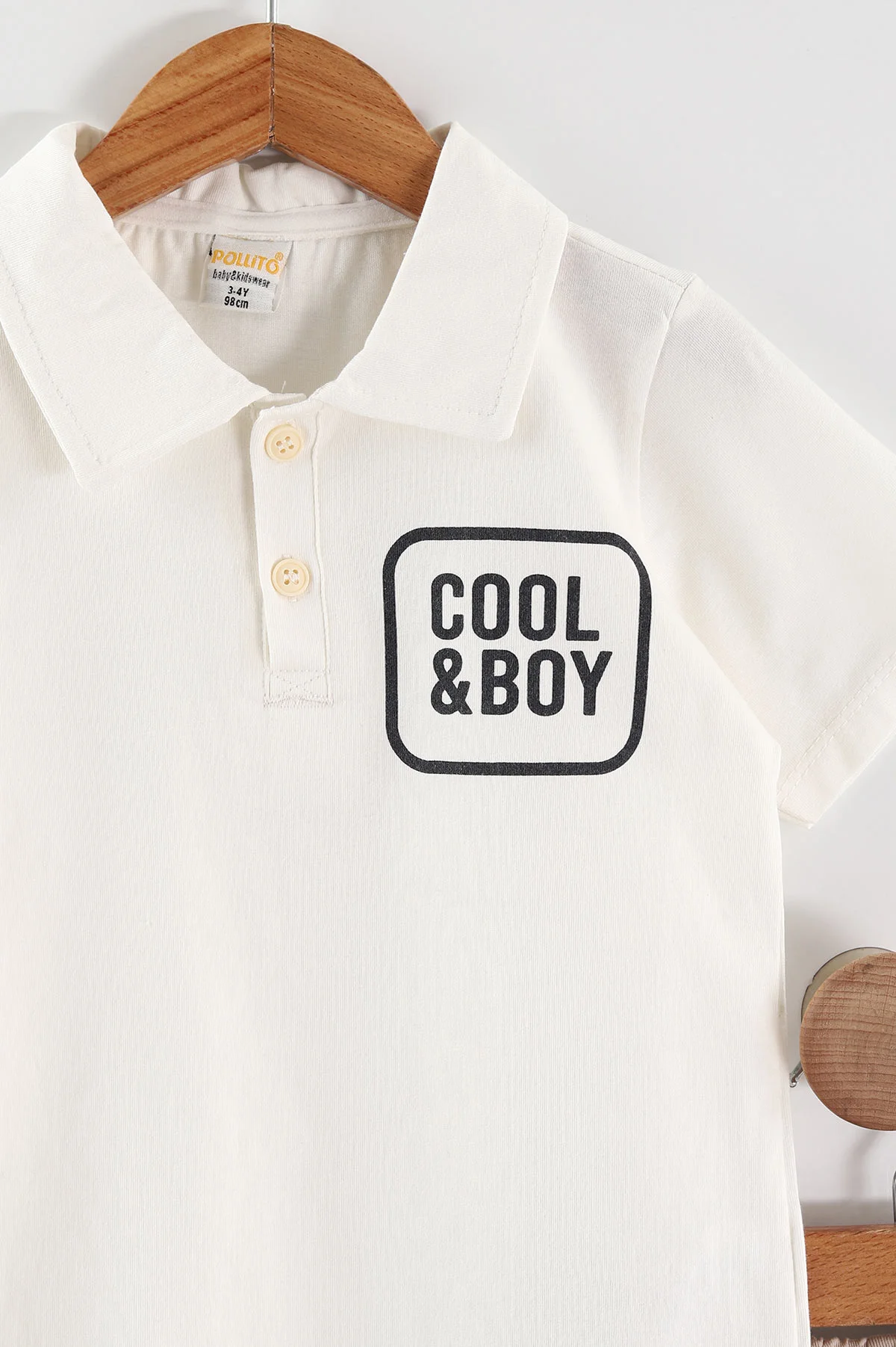 Beyaz (3-4 Yaş) Polo Yaka Cool Boy Baskılı Tişörtlü Gabardin Şortlu Erkek Çocuk Yazlık 2'li Takım 465865