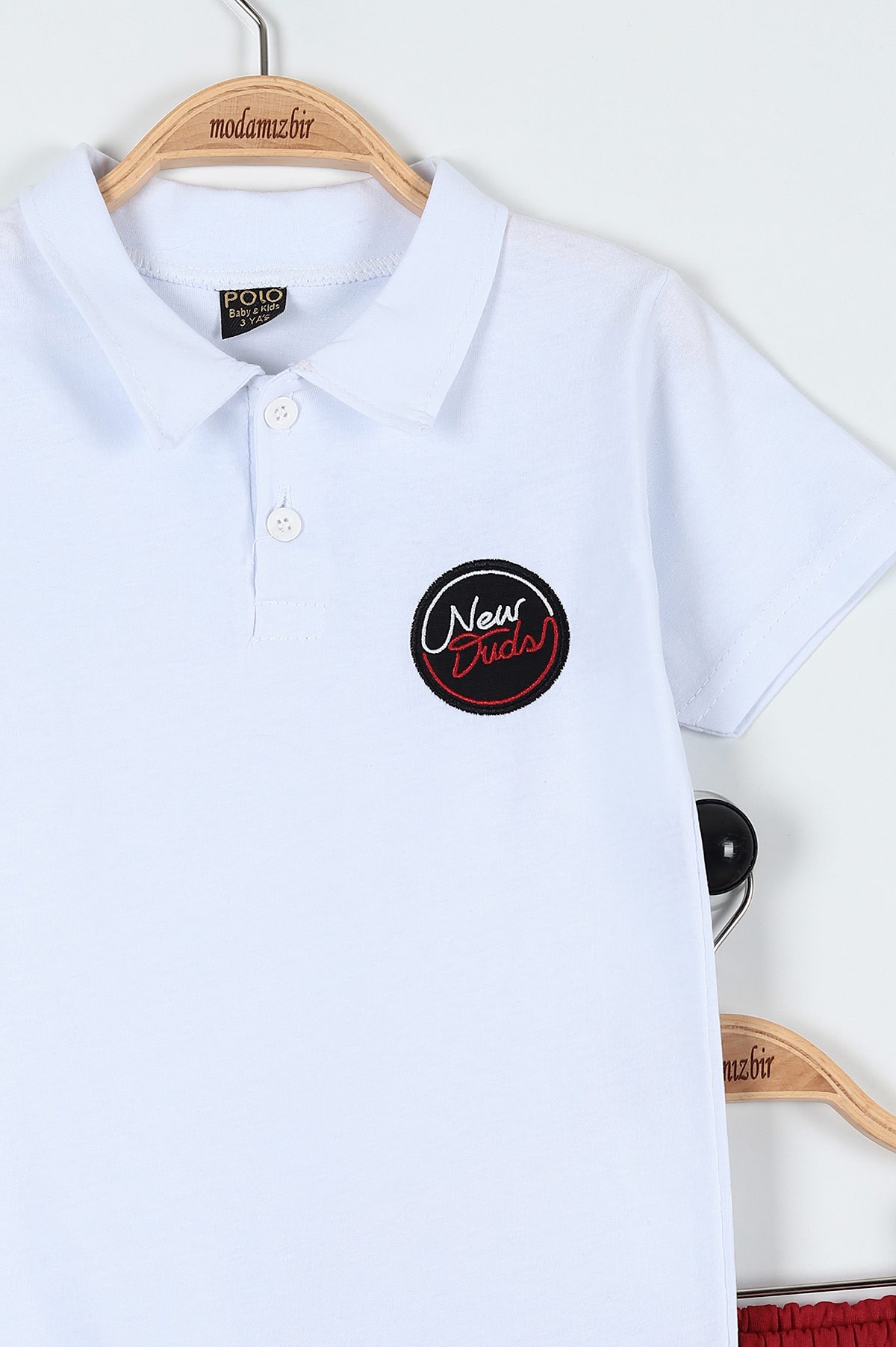 Beyaz (3-6 Yaş) New Duds Nakışlı Yakalı Düğme Detaylı Erkek Bebe Takım 183595