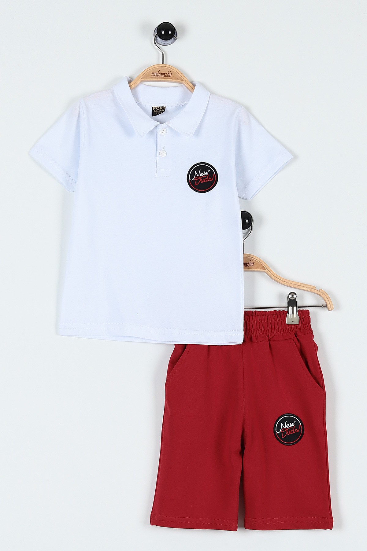 Beyaz (3-6 Yaş) New Duds Nakışlı Yakalı Düğme Detaylı Erkek Bebe Takım 183595