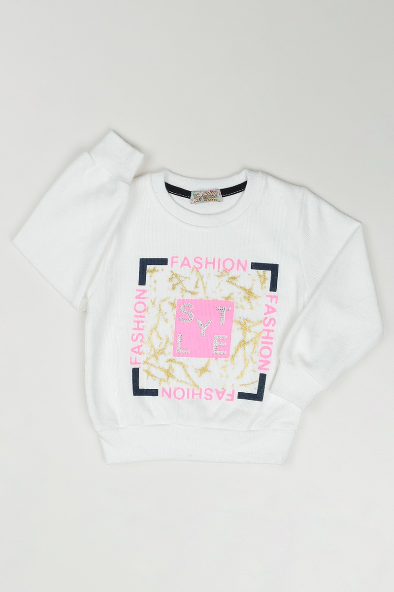 Beyaz (3-7 Yaş) Fashion Baskılı Kız Çocuk Sweatshirt 84809