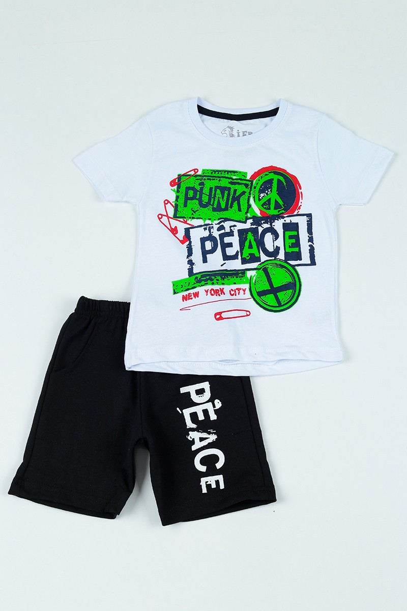 Beyaz (3-7 yaş) Punk Peace Baskılı Erkek Çocuk Takım 106099