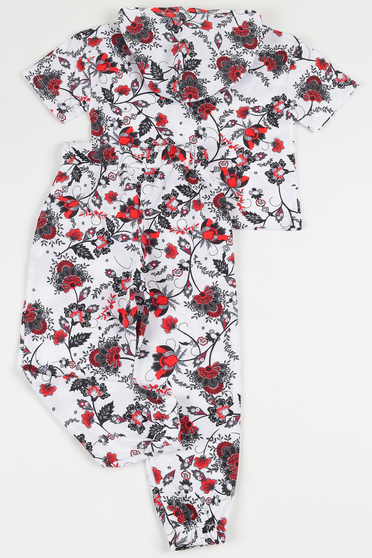Beyaz (3-8 yaş) Kapüşonlu Çiçek Desenli Kız Çocuk Pijama Takımı 112675