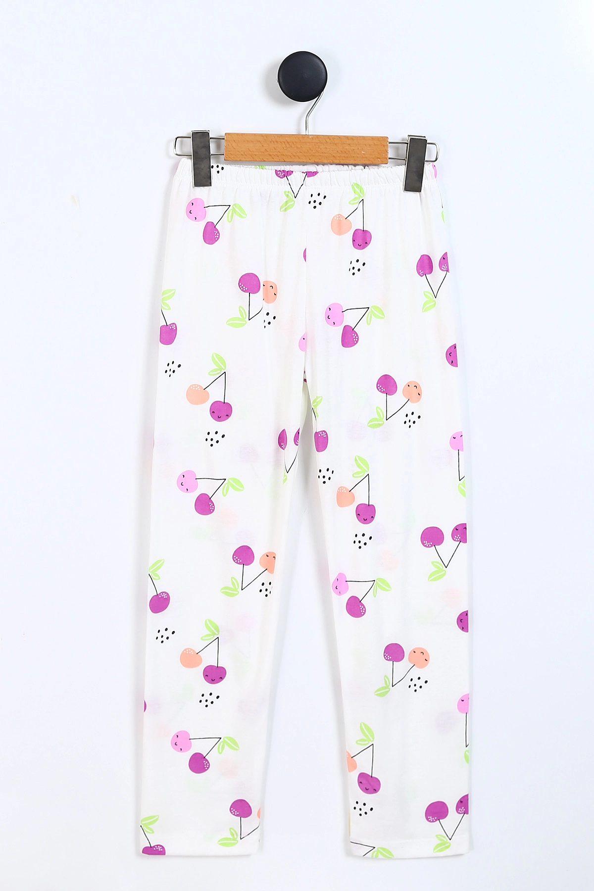 Beyaz (3-8 Yaş) Kiraz Baskılı Ön Düğmeli Kız Çocuk Pijama Takım 337884