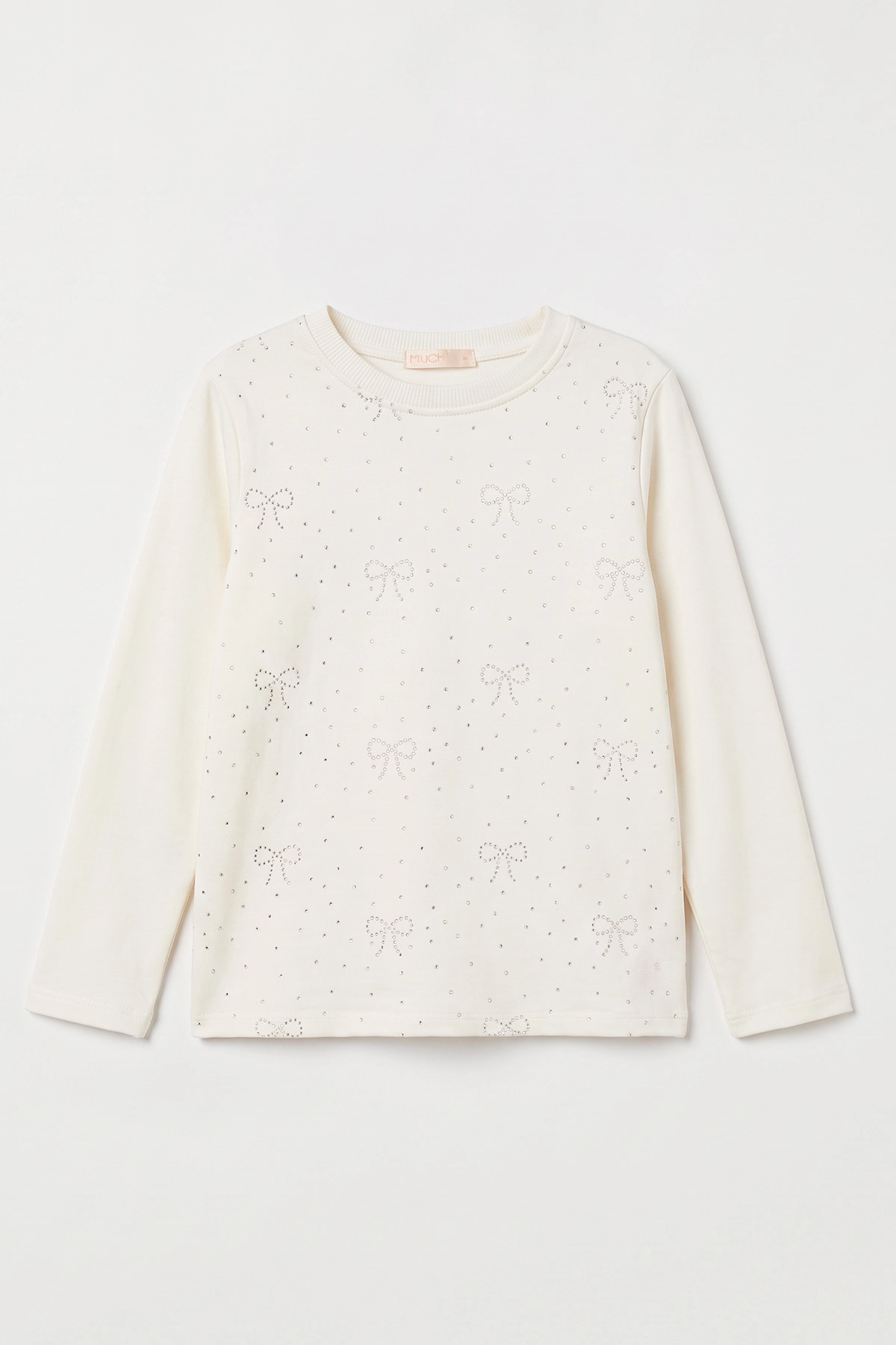Beyaz (4-12 Yaş) Fiyonk Taş Baskılı İçi Şardonlu Kız Çocuk Sweatshirt 498569
