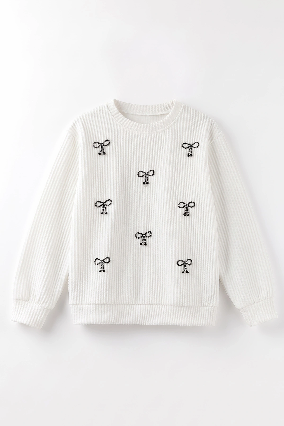 Beyaz (4-12 Yaş) İncili Fiyonk Nakışlı Kız Çocuk Sweat 485497