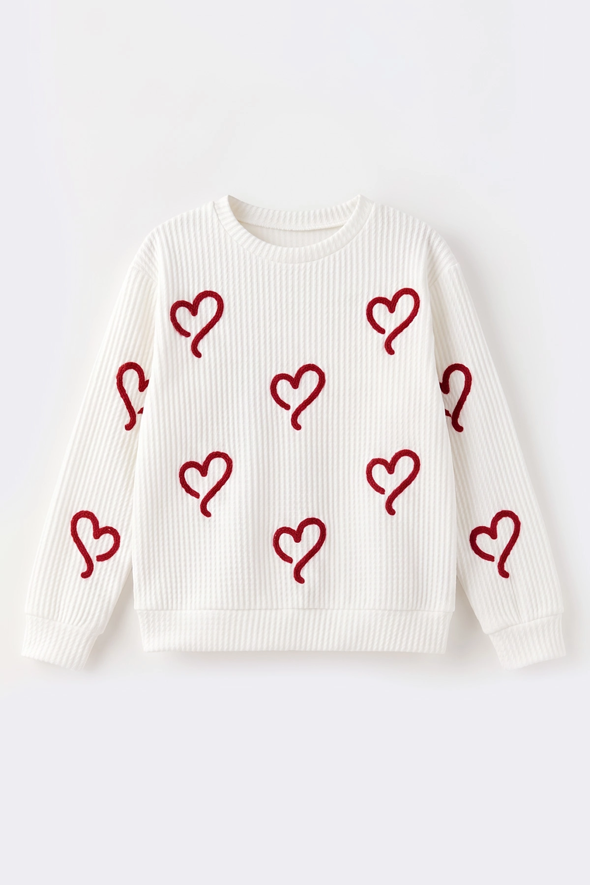 Beyaz (4-12 Yaş) Kalp Nakışlı Kız Çocuk Sweat 485482