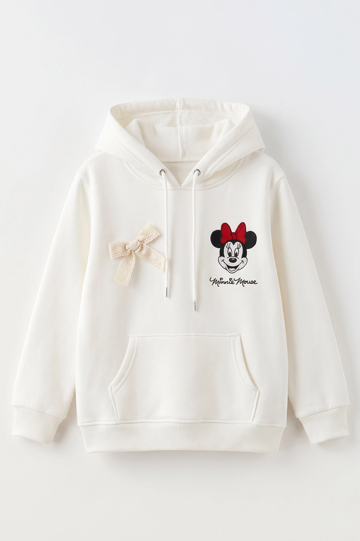 Beyaz (4-12 Yaş) Karakter Nakışlı Kapüşonlu 3 İp Şardonlu Kız Çocuk Sweatshirt 495039