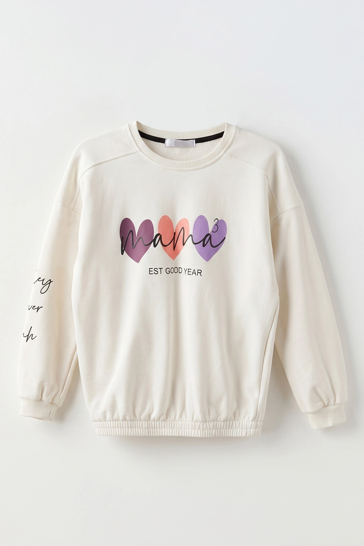 Beyaz (4-12 Yaş) Kol Baskılı Beli Lastikli   2 İp Şardonlu Kız Çocuk Sweatshirt 489306