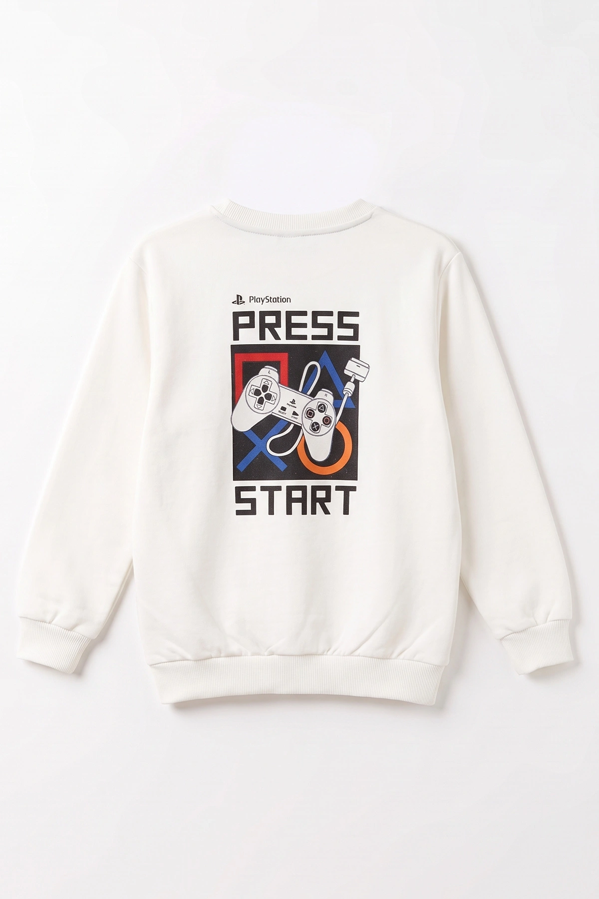 Beyaz (4-12 Yaş) Press Start Baskılı 2 İp Erkek Çocuk Sweatshirt 493694