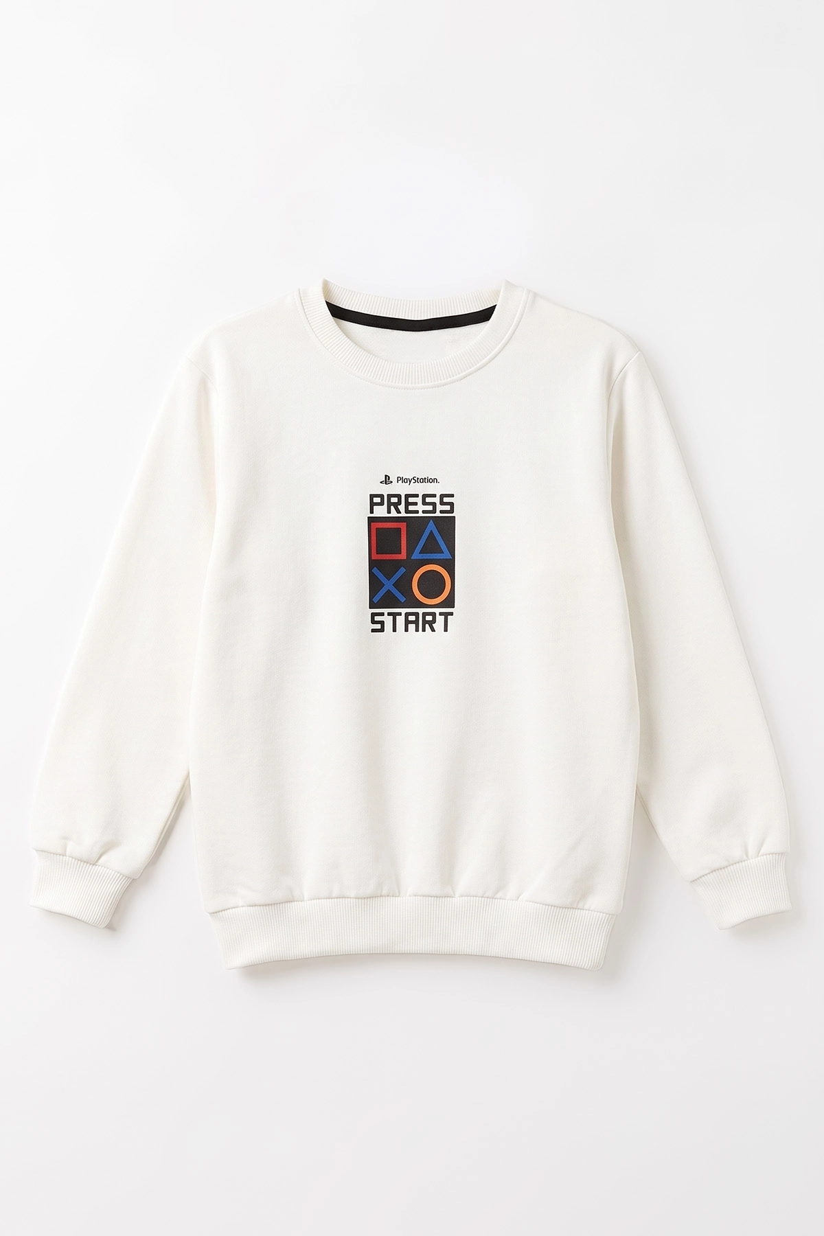 Beyaz (4-12 Yaş) Press Start Baskılı 2 İp Erkek Çocuk Sweatshirt 493694
