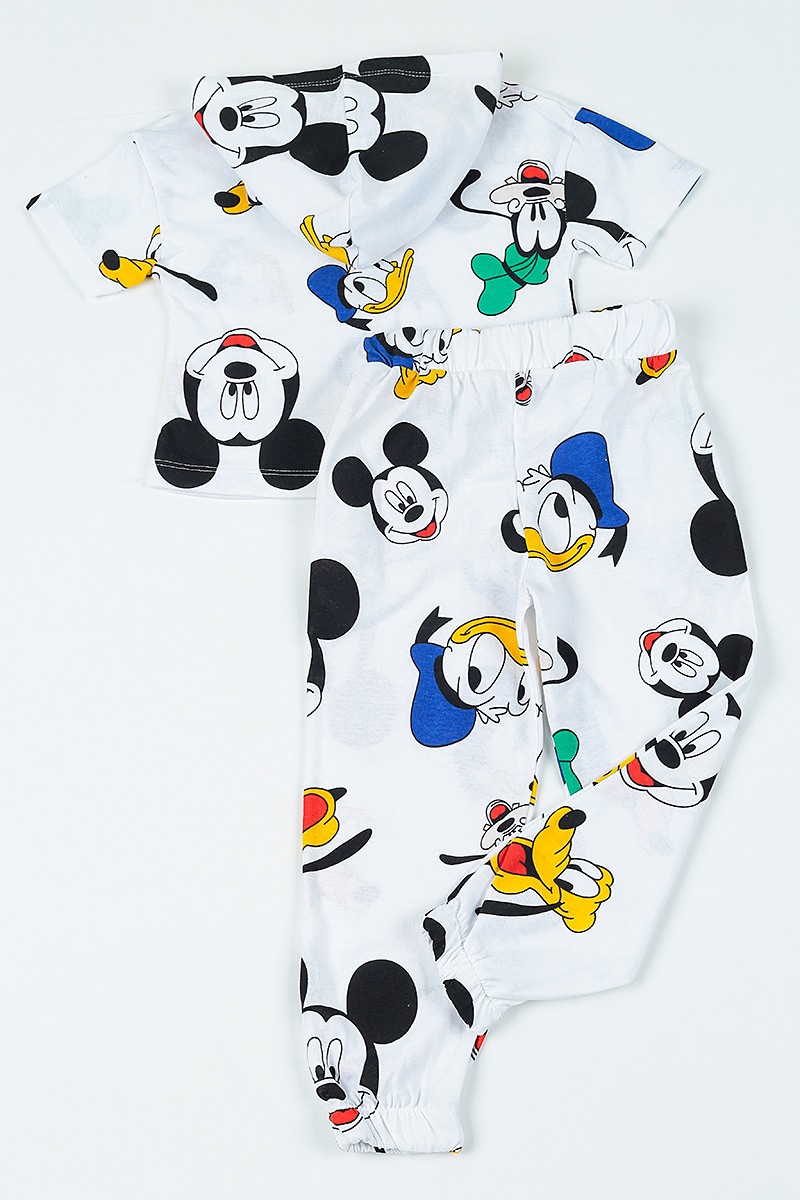 Beyaz (3-8 yaş) Kapüşonlu Miki Mouse  Baskılı Kız Çocuk Pijama Takımı 108800
