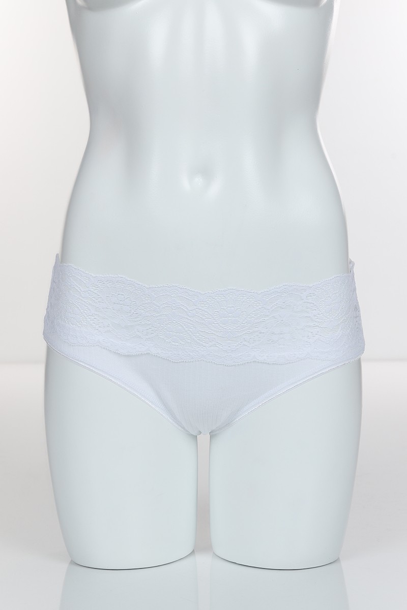 Beyaz 4347 Bikini Ön Bel Şerit Bant Alt ve Arka Ribana Pamuk Külot 102295