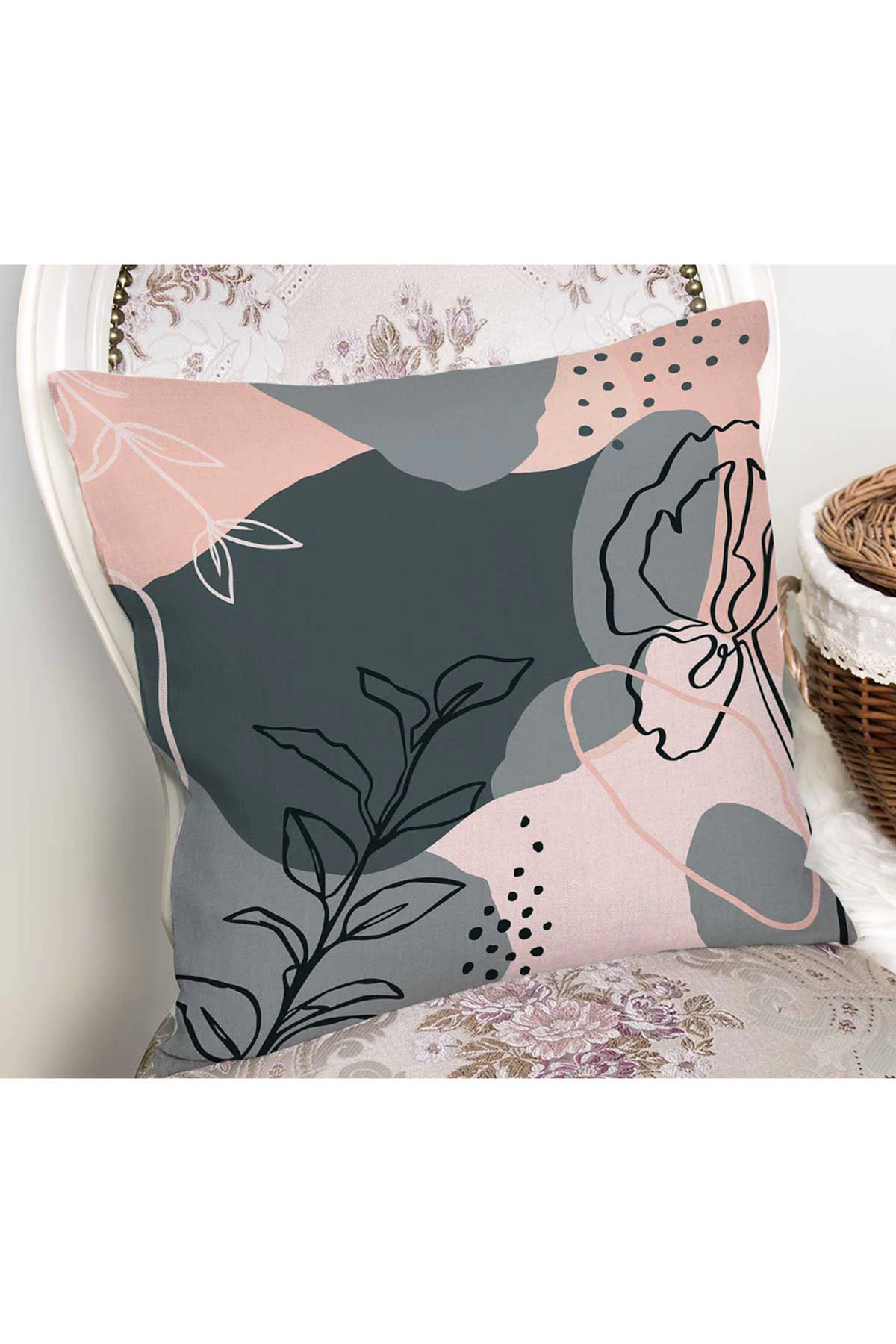 Pudra 43x43 Dijital Baskılı Fermuarlı Modern Kırlent Kılıfı 272088