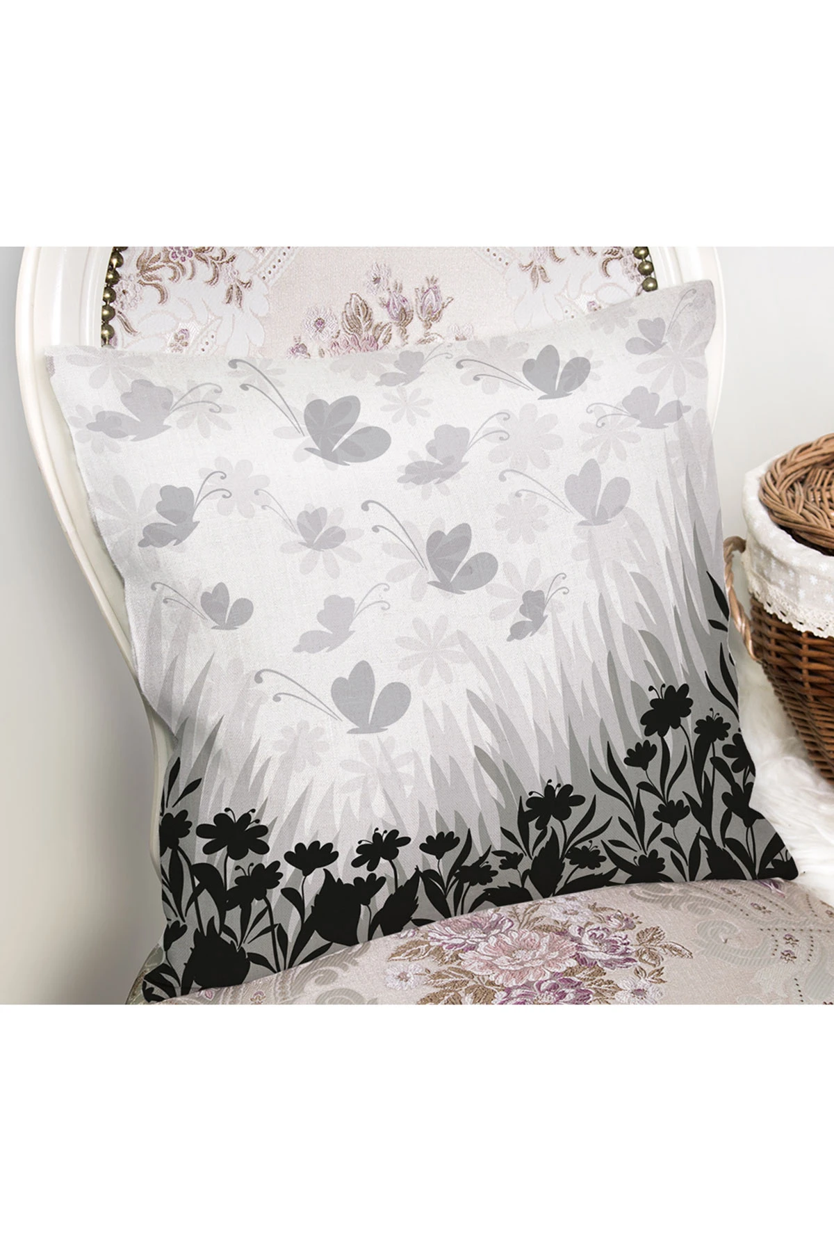 Füme  43x43 Dijital Baskılı Fermuarlı Modern Kırlent Kılıfı 272760