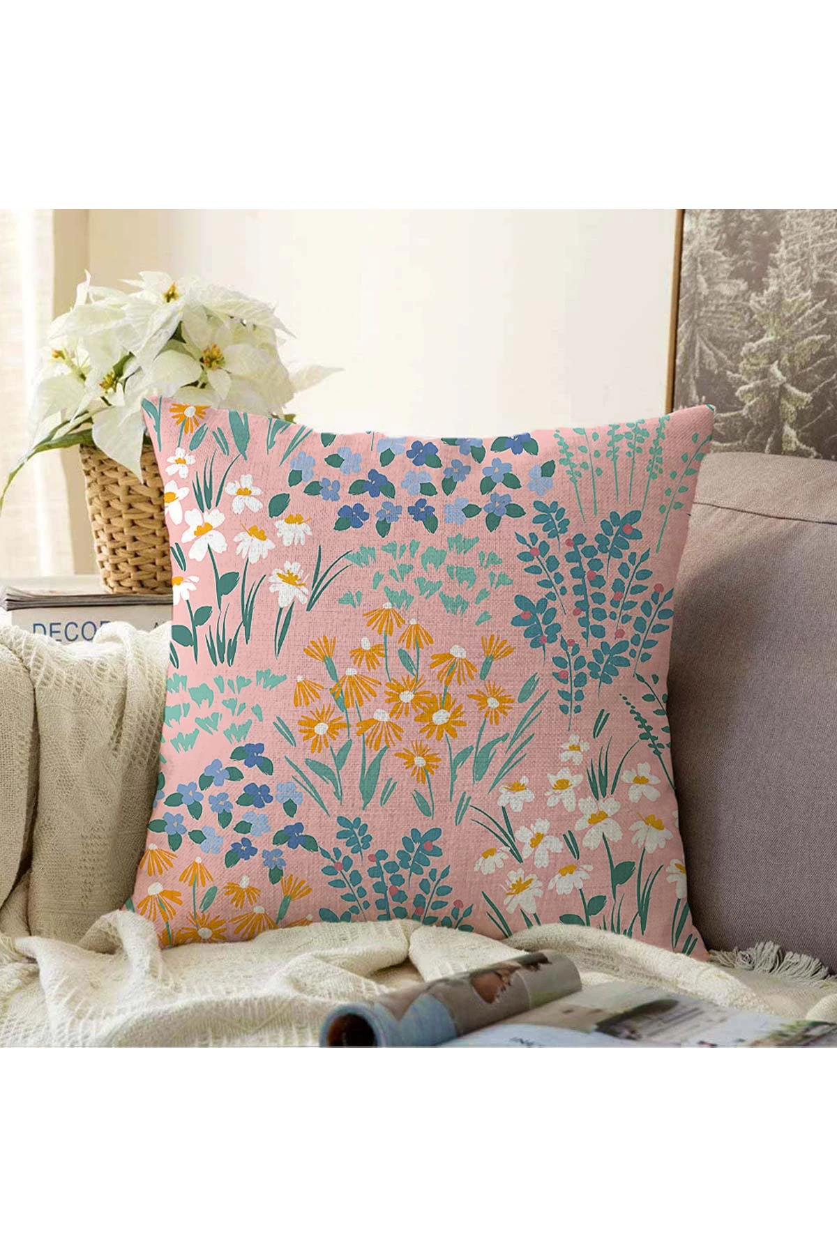 Pudra 43x43 Dijital Baskılı Fermuarlı Modern Kırlent Kılıfı 272887