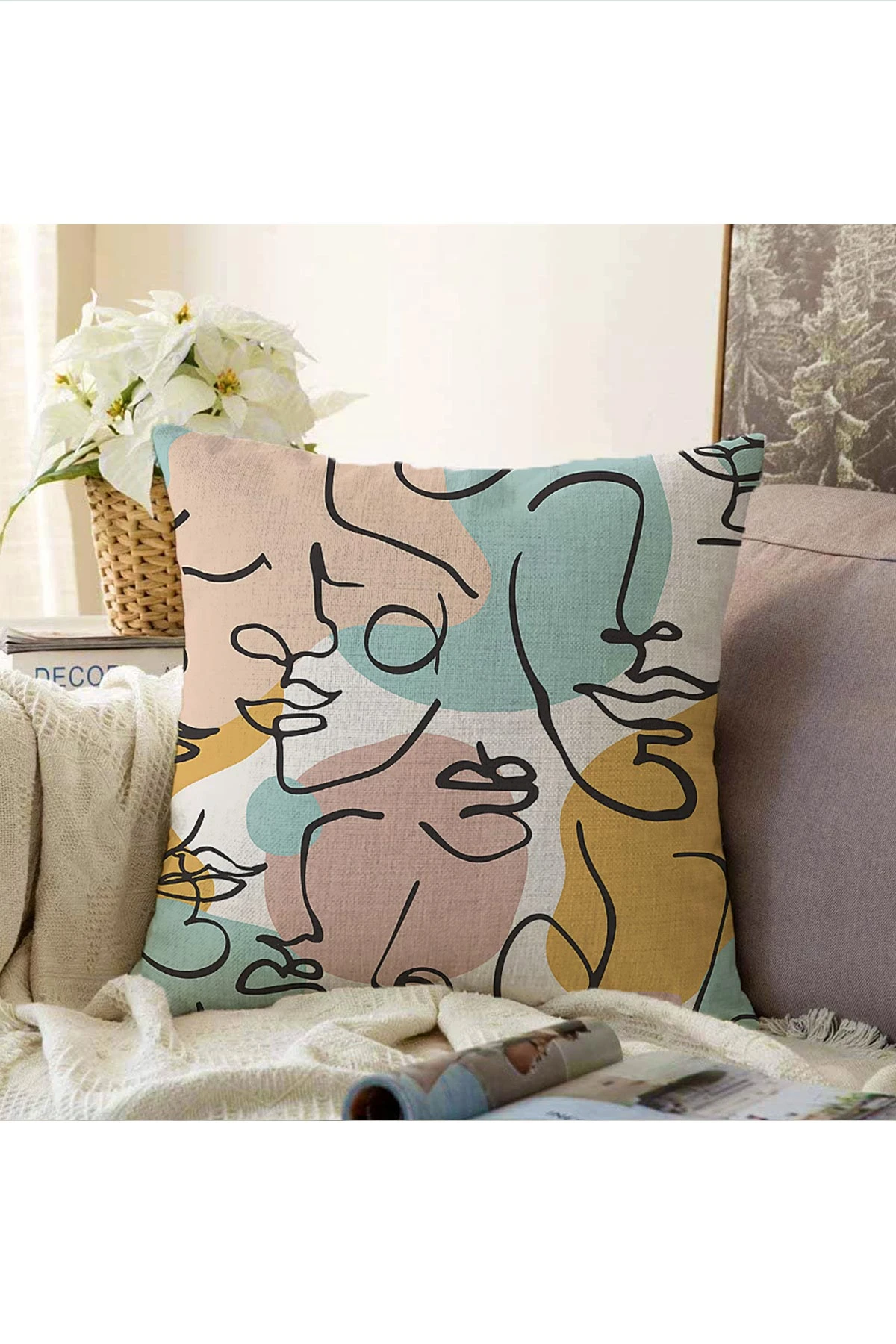 Hardal 43x43 Dijital Baskılı Fermuarlı Modern Kırlent Kılıfı 272897