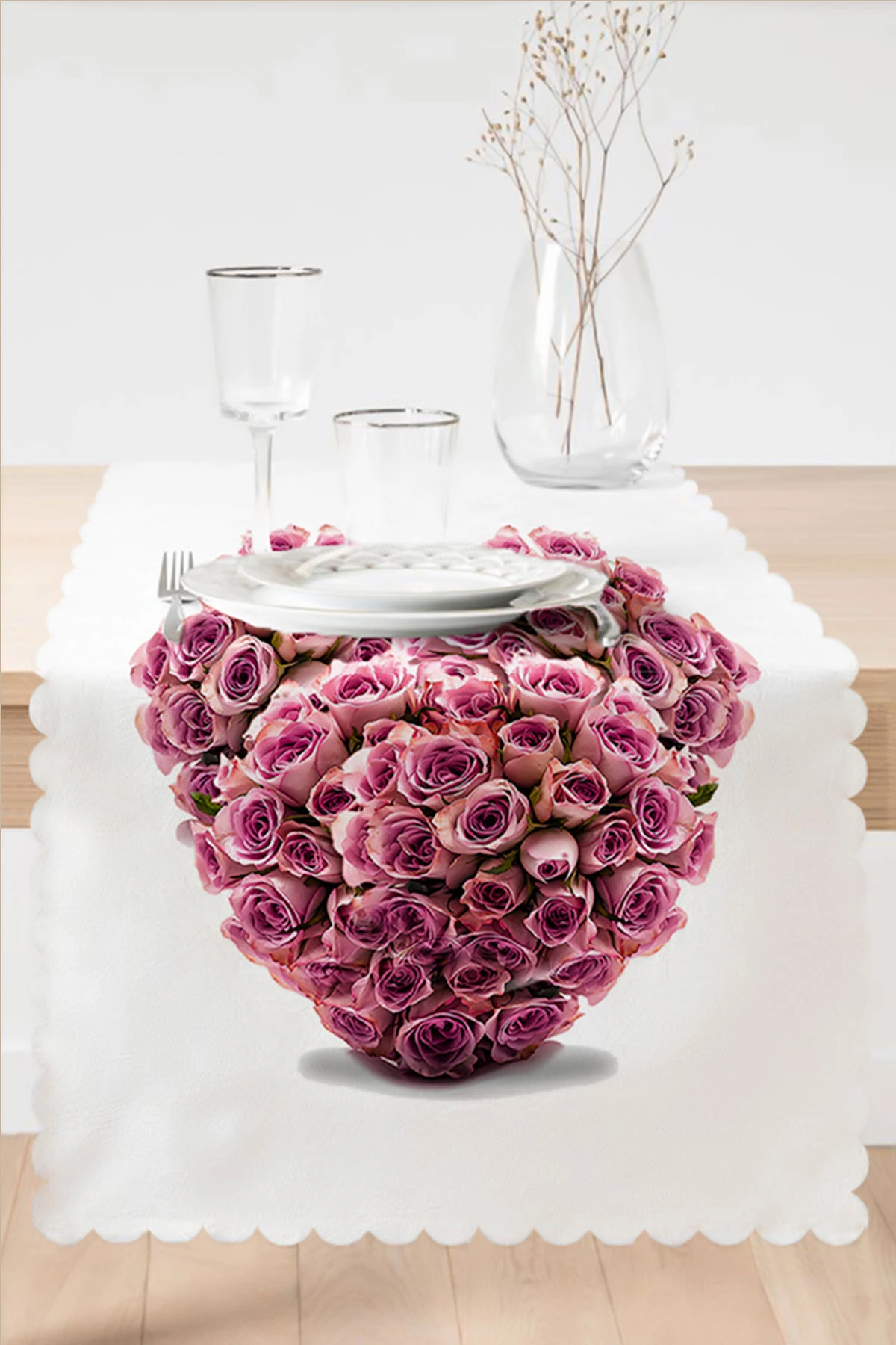 Beyaz 45x140 Dijital Baskılı Özel Tasarım Modern Runner 230866