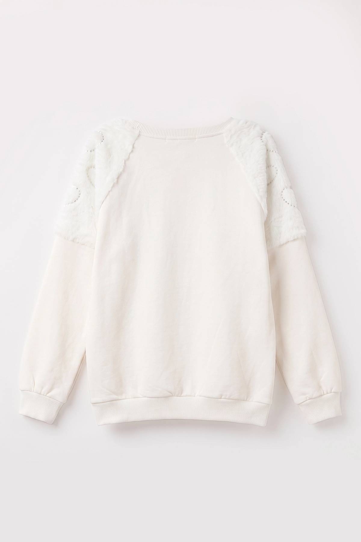 Beyaz (5-13 Yaş) Love Taş Baskılı Peluşlu İçi Hafif Şardonlu Kız Çocuk Sweatshirt 489284