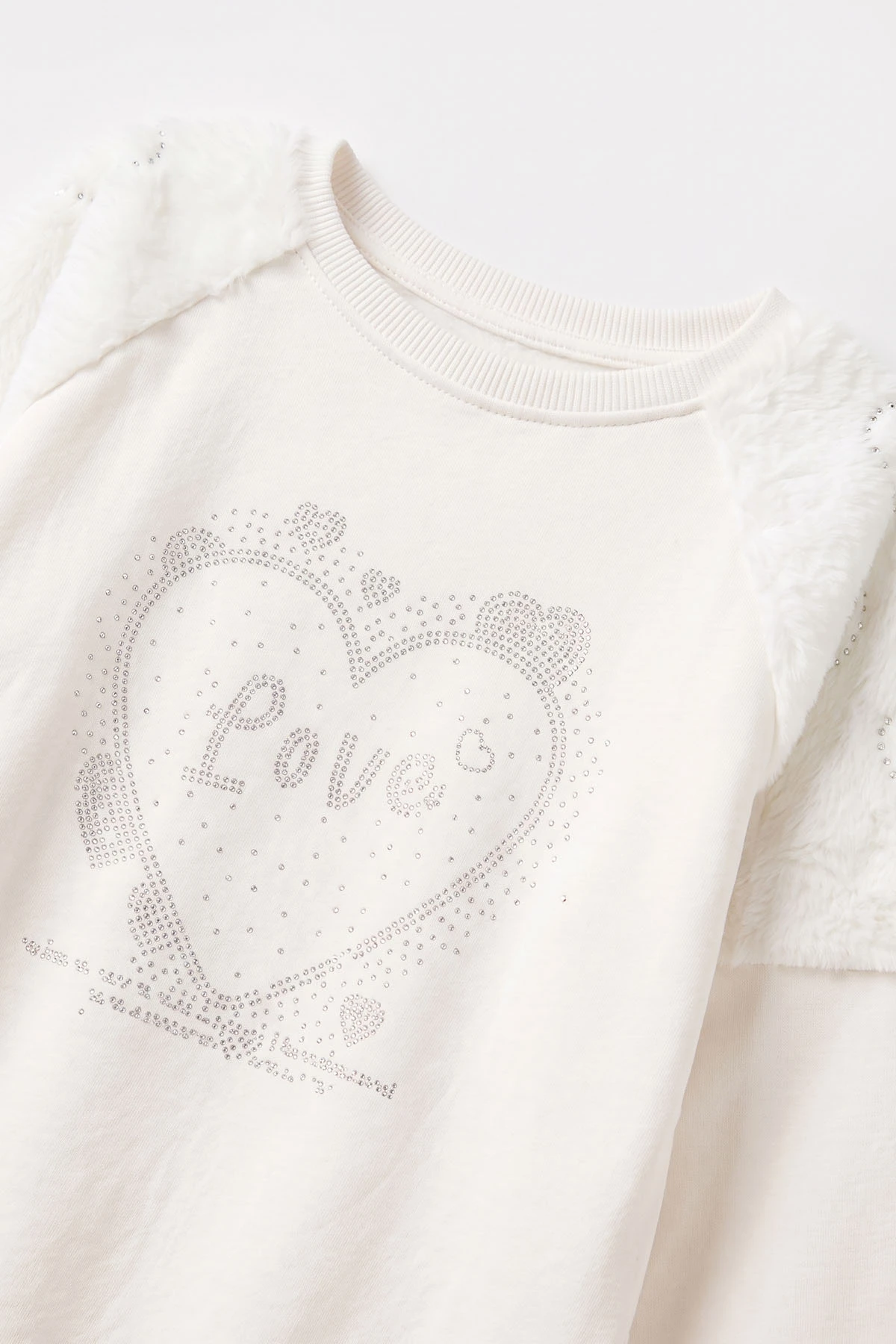 Beyaz (5-13 Yaş) Love Taş Baskılı Peluşlu İçi Hafif Şardonlu Kız Çocuk Sweatshirt 489284