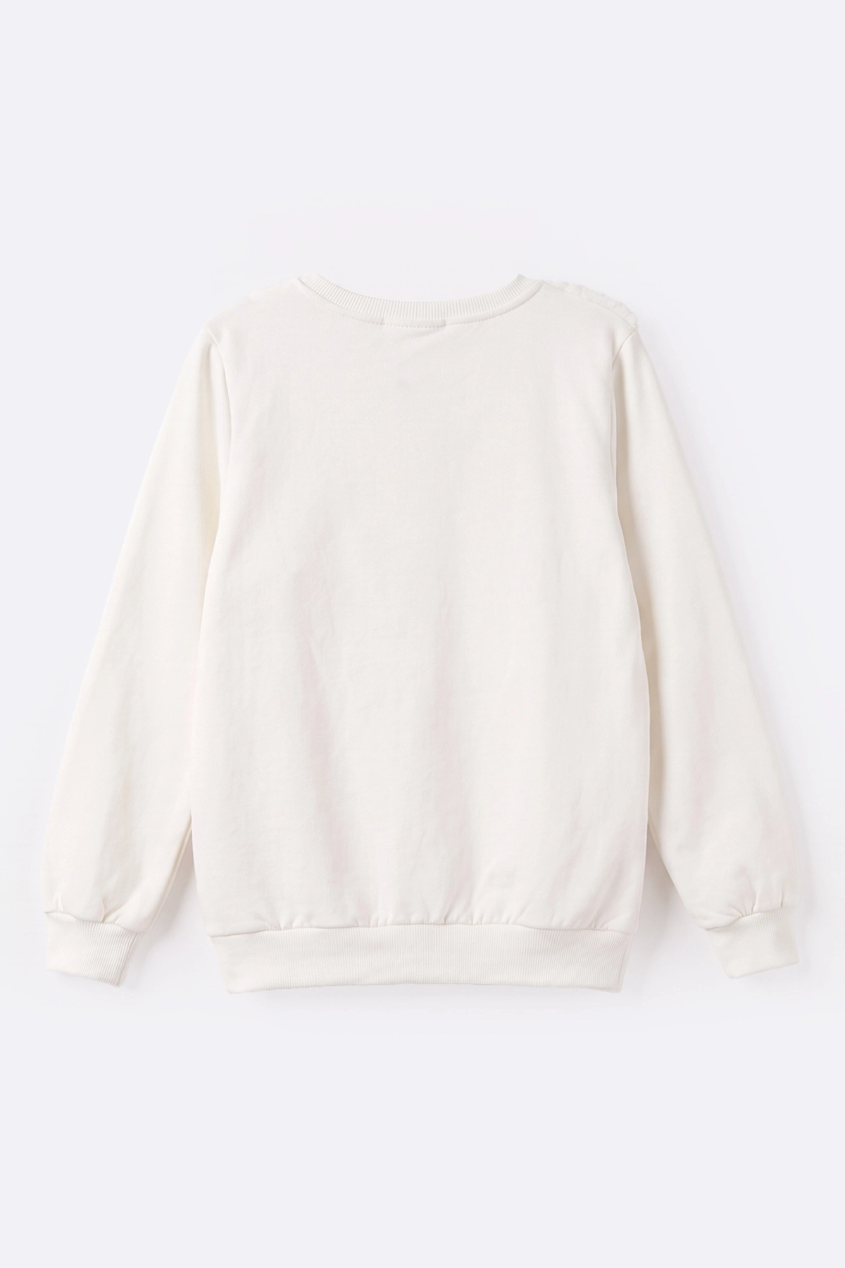 Beyaz (5-13 Yaş) Önü Yıldızlı  Peluşlu İçi  Hafif   Şardonlu Kız Çocuk Sweatshirt 489288