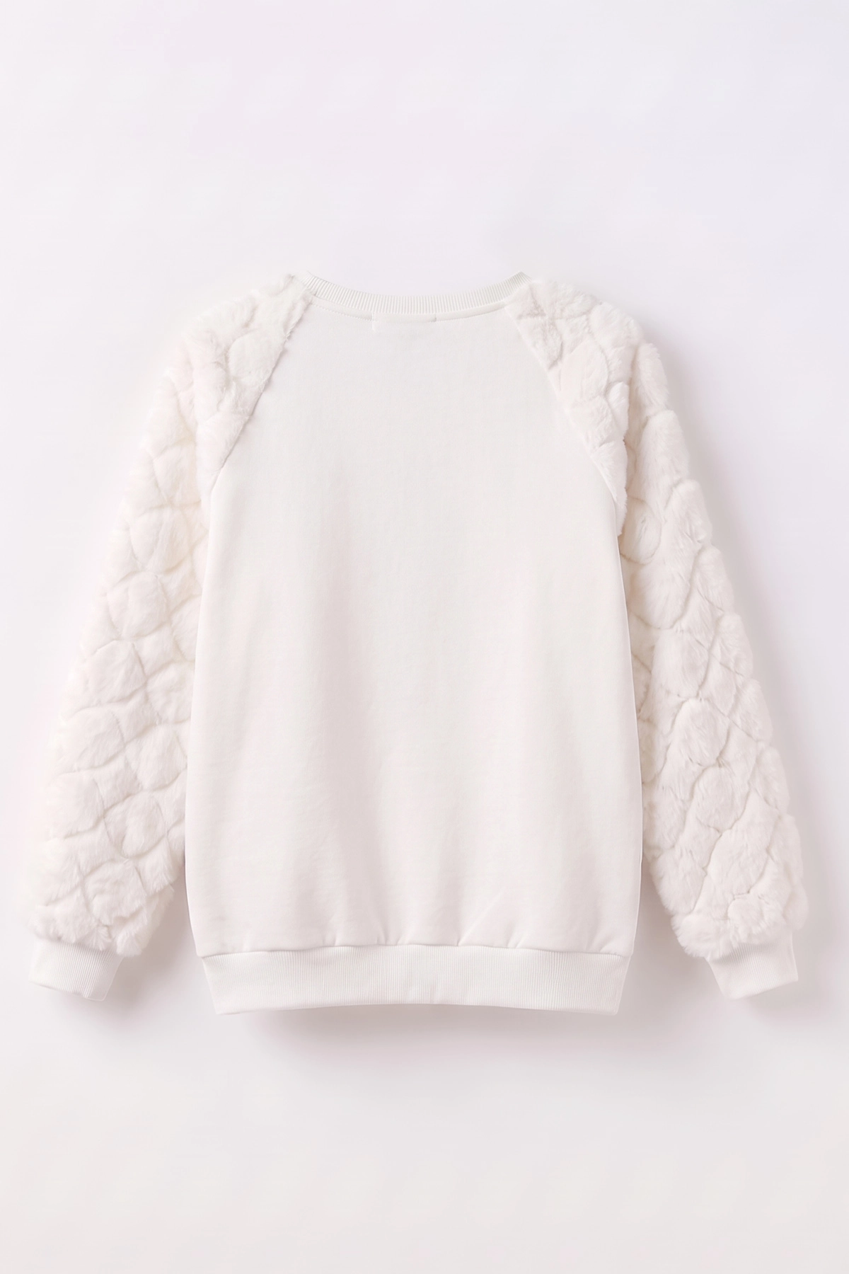 Beyaz (5-13 Yaş) Yıldız Baskılı Kolları Peluşlu İçi  Hafif Pamuklu Kız Çocuk Sweatshirt 489293